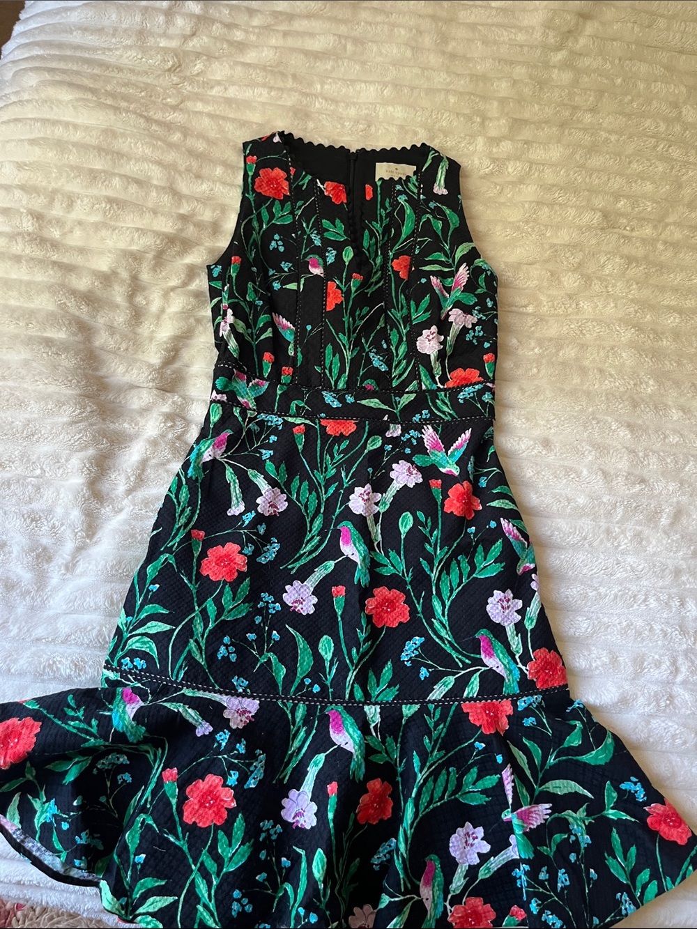 kate spade Black Floral Midi Dress with Green, Red & Pink Embroidery